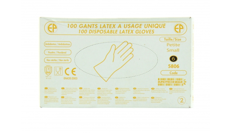 Boîte de 100 Gants à Usage Unique en Latex Taille 6 - Euro - Protection